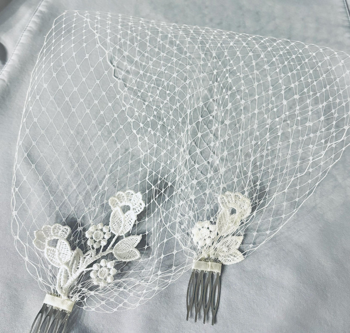 Lace Birdcage Veil: French Netting Bandeau with Floral Motifs