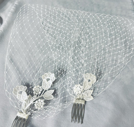 Lace Birdcage Veil: French Netting Bandeau with Floral Motifs