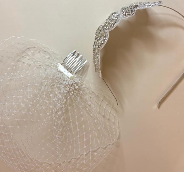 Bridal Birdcage Veil: French Netting, Crystal & Pearl Comb Headband