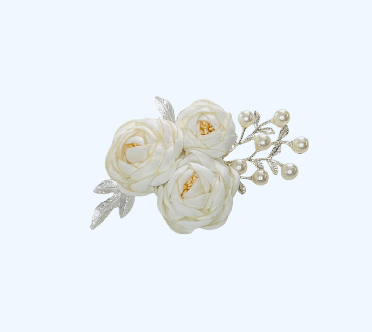 Handmade Satin Rose Bridal Hair Comb: Pearl & Leaf Wedding Hairpiece