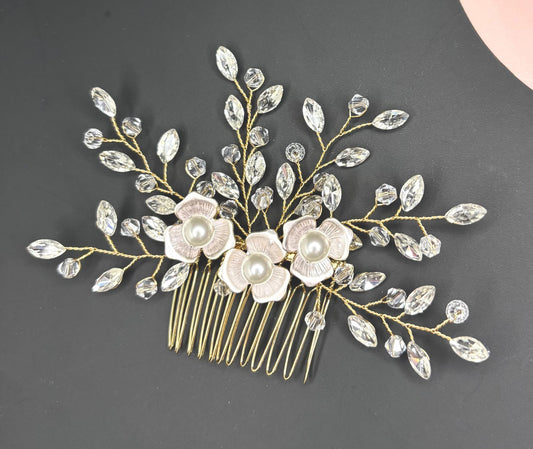 Floral Bridal Hair Comb: Swarovski Pearl & Crystal Wedding Hairpiece