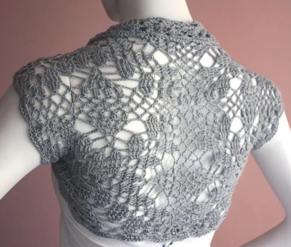 Bridal Shrug bolero Jacket bamboo silk yarn  grey gray size S M L