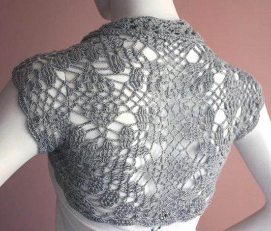 Bridal Shrug bolero Jacket bamboo silk yarn  grey gray size S M L