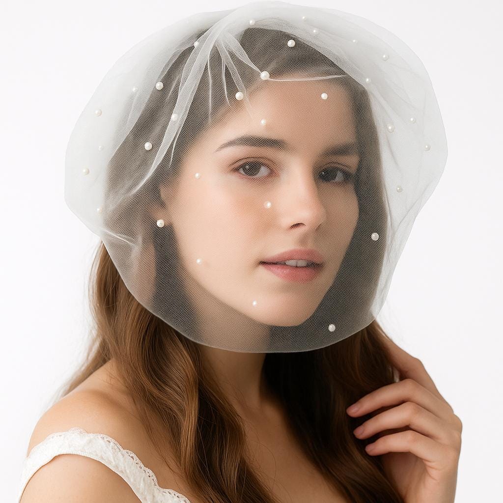 Chapel Wedding Veil: Scattered Pearls, Ivory Tulle, Silver Comb