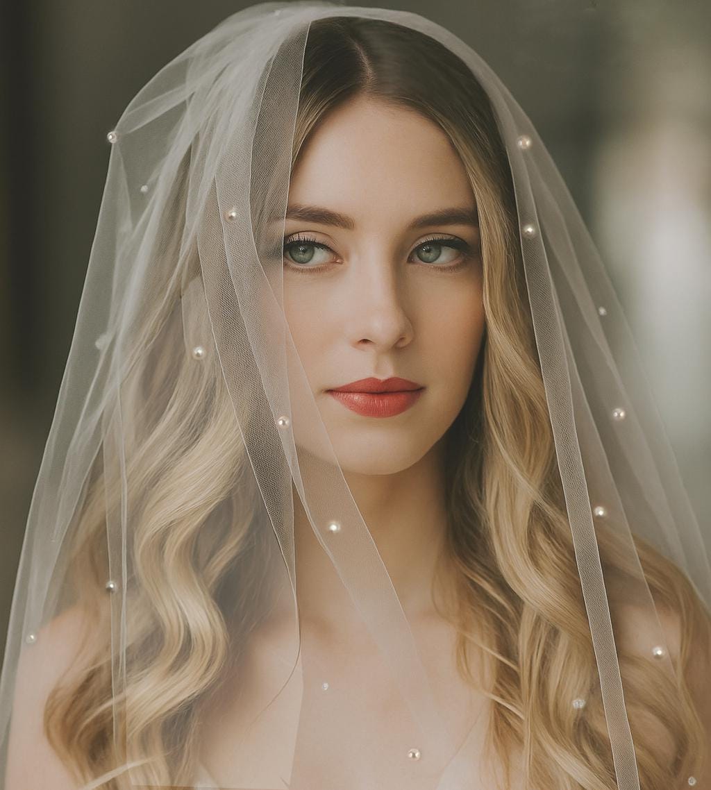 Royal Cathedral Pearl Wedding Veil: White, Ivory, Champagne Tulle