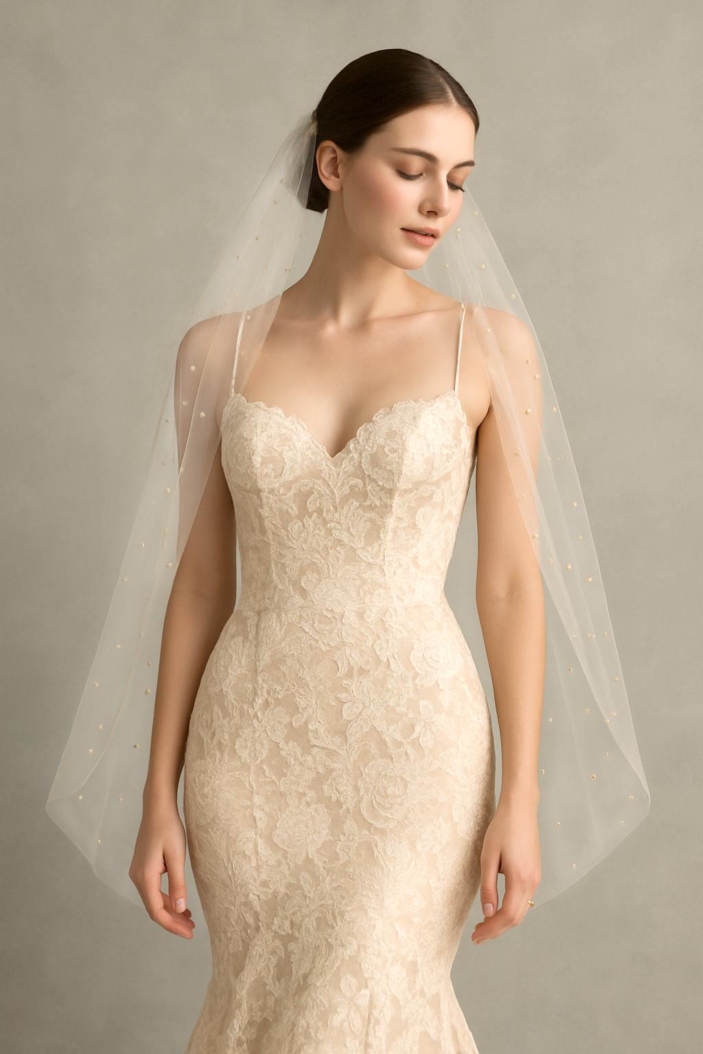 Royal Cathedral Pearl Wedding Veil: White, Ivory, Champagne Tulle