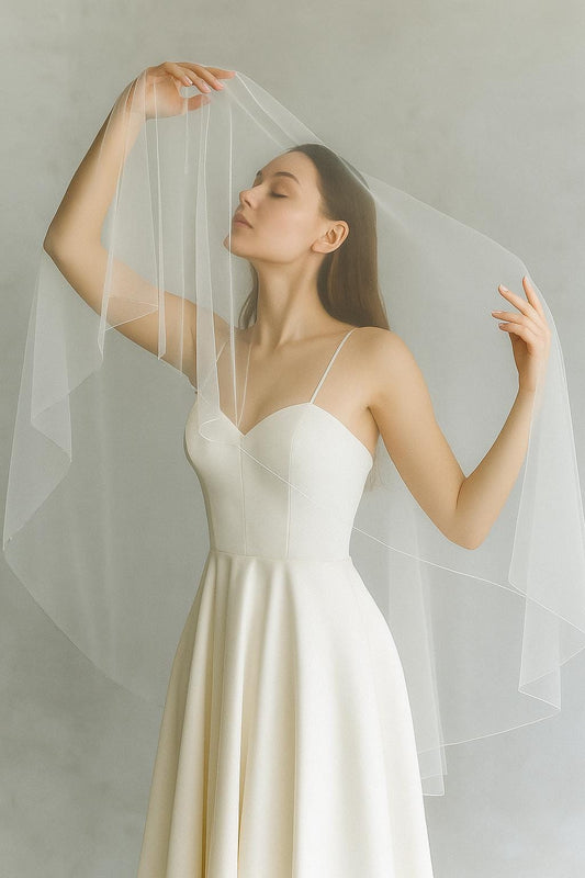 Handmade Tulle Wedding Veil with Blusher: 2-Tier Chapel Length