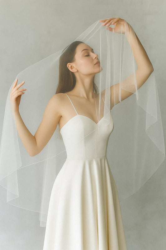 360 degree Veil Elbow Length Wedding Veil: Soft Tulle, 2-tier Silver Comb