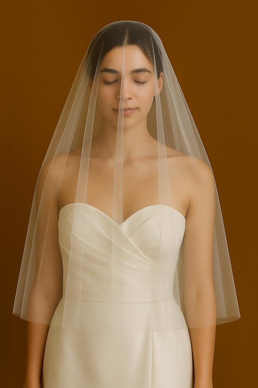 360 degree Veil Elbow Length Wedding Veil: Soft Tulle, 2-tier Silver Comb