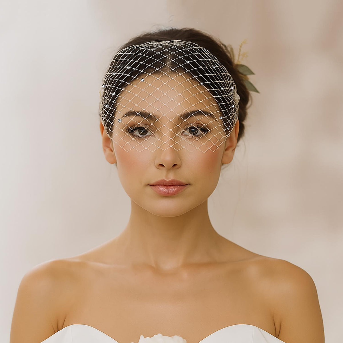 Feather Fascinator and Swarovski Rhinestone Bandeau Birdcage Veil