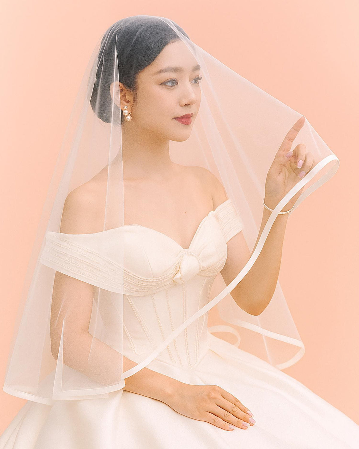 Two-Tier Bridal Tulle Veil: Satin Trim, Elbow/Fingertip/Waltz Length