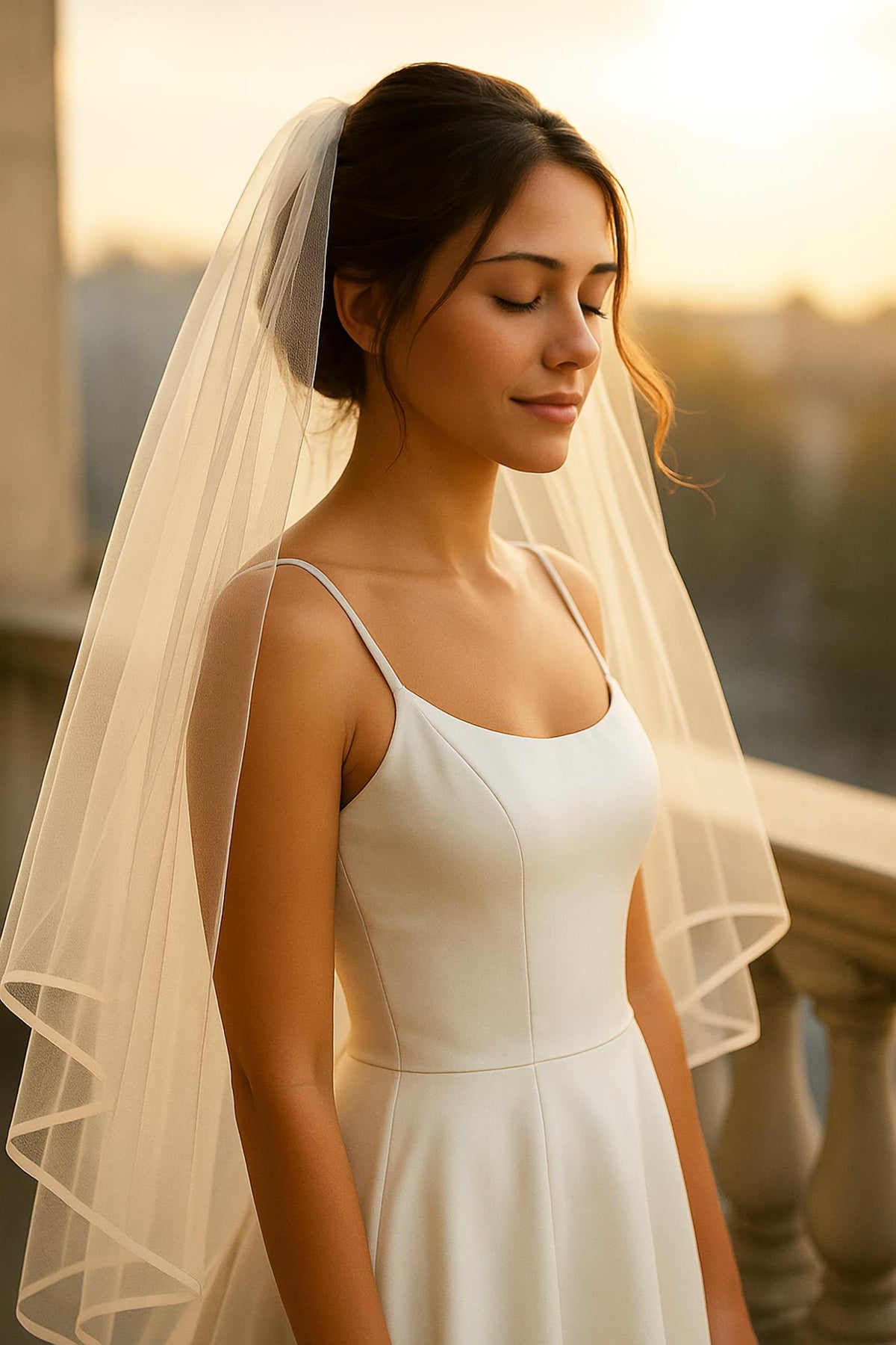 Two-Tier Bridal Tulle Veil: Satin Trim, Elbow/Fingertip/Waltz Length