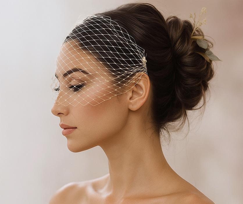Bandeau Birdcage Veil: Vintage French Netting Bridal Veil