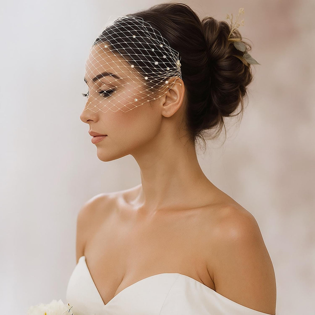 Bandeau Birdcage Veil: Swarovski Pearl Vintage French Netting Bridal Veil