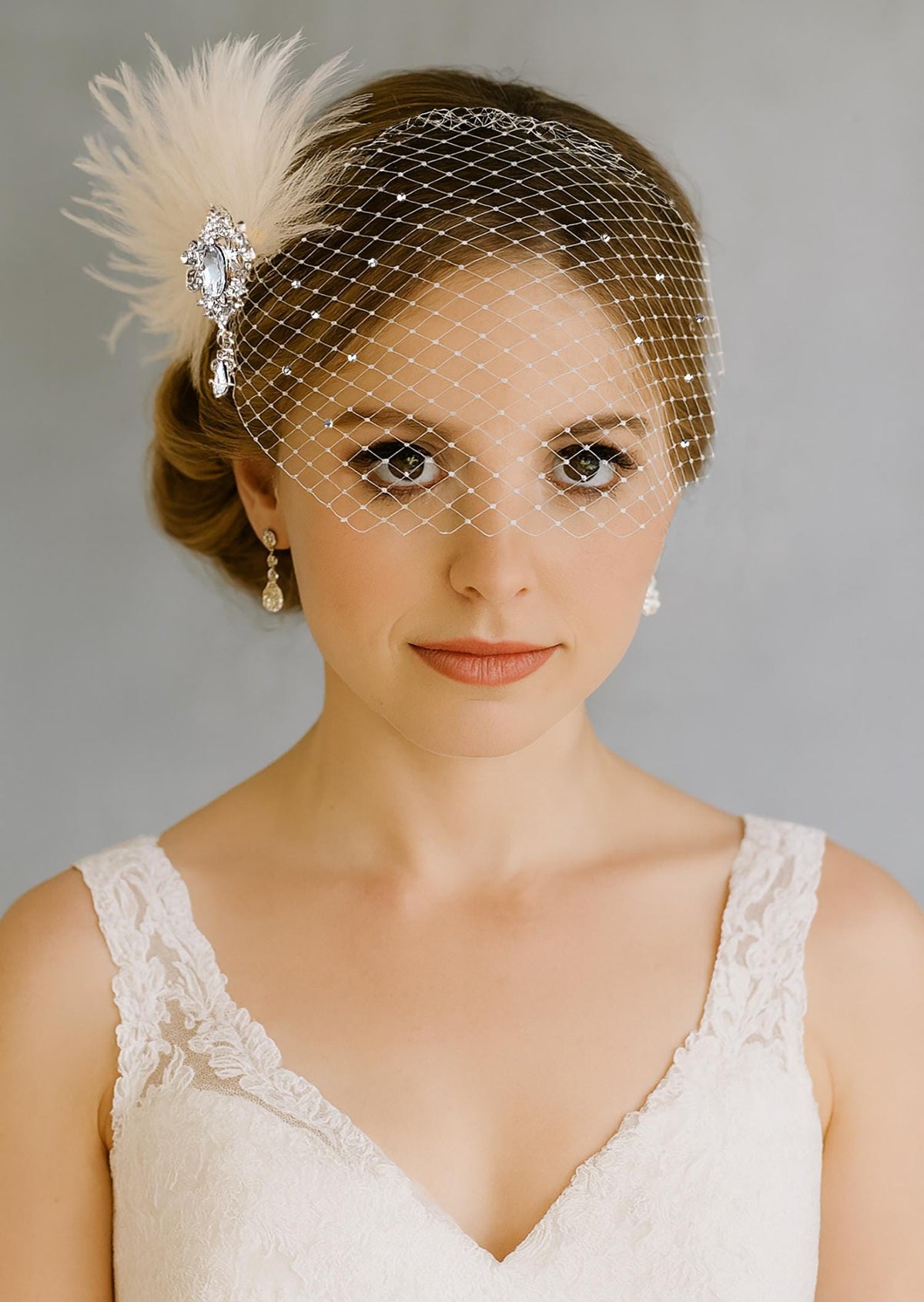 Bridal Fascinator and Swarovski Rhinestone Bandeau Birdcage Veil