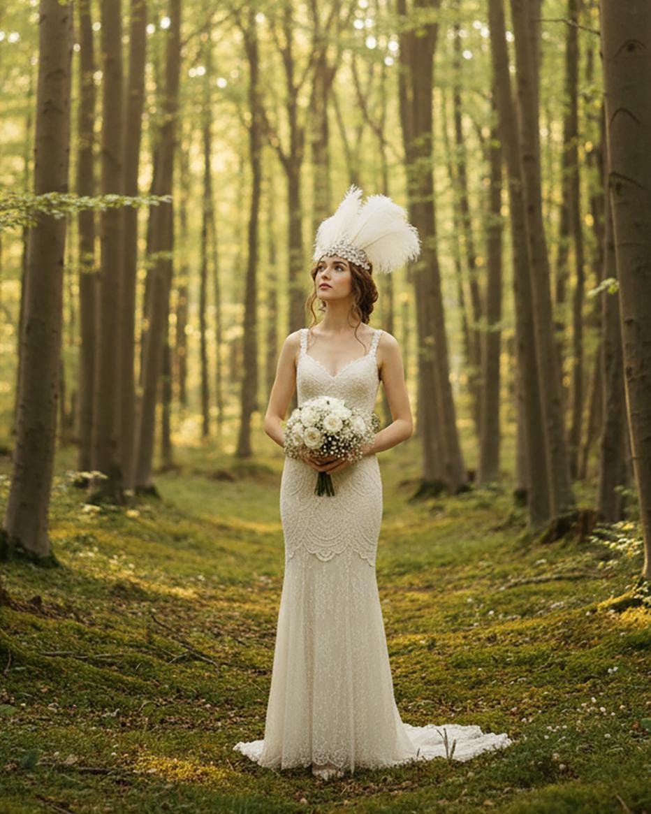 Ostrich Feather Bridal Headpiece, Crystal Rhinestone Crown, Vintage Glam Wedding Headband 1920s Bride Accessory