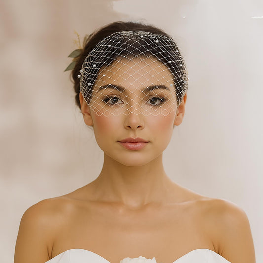 Bandeau Birdcage Veil: Swarovski Pearl Vintage French Netting Bridal Veil