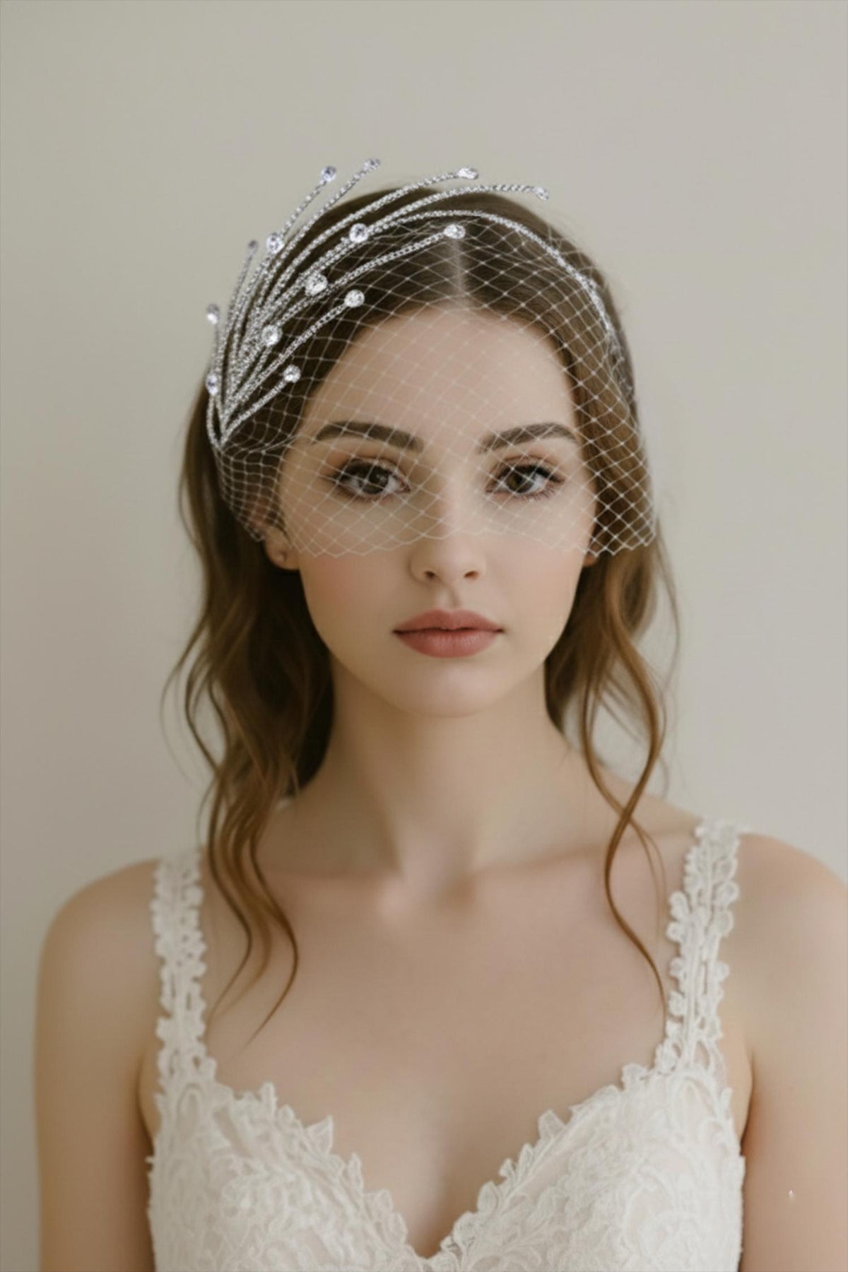 Birdcage Veil with Crystal Vine Headband, Bridal French Net Vintage Wedding Hair Accessory