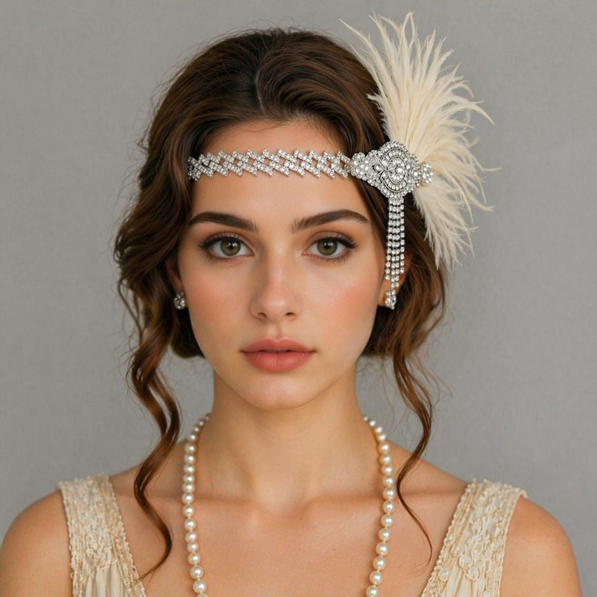 Gatsby Inspired Rhinestone and Feather Bridal Headpiece - Vintage Flapper Wedding Hair Accessory 1920s