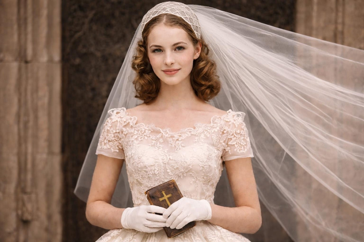1950s Lace Juliet Cap Veil – Ivory Romantic Two-Tier Bridal Headband