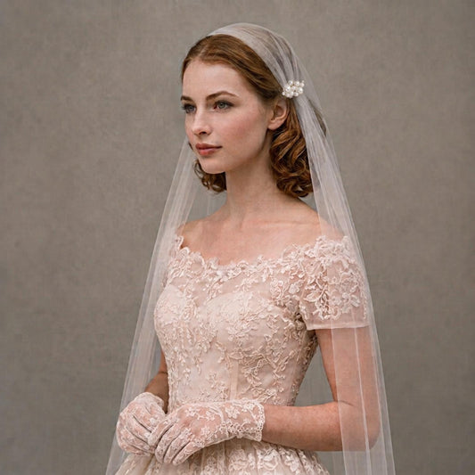 Juliet Cap Wedding Veil with Swarovski Pearls | Vintage Bridal Veil