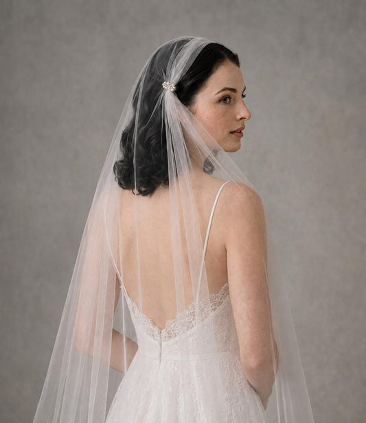 Vintage 1950s Juliet Cap Veil | Swarovski Pearls Single -Tier Bridal Veil For Wedding