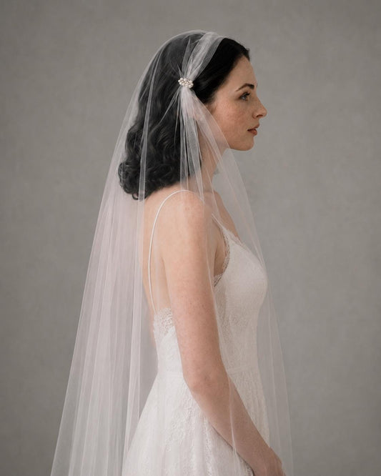 Vintage 1950s Juliet Cap Veil | Swarovski Pearls Single -Tier Bridal Veil For Wedding