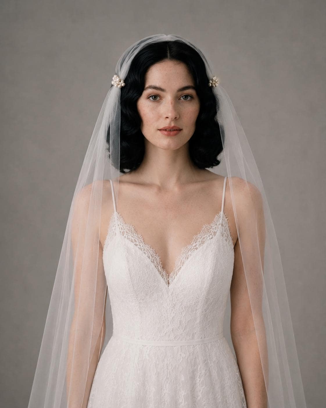 Vintage 1950s Juliet Cap Veil | Swarovski Pearls Single -Tier Bridal Veil For Wedding