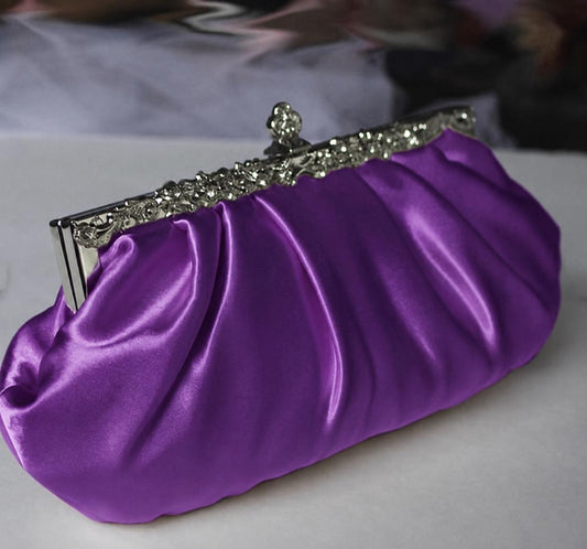 Purple Satin Clutch Purse . Rhinestone Evening Bag . Bridal Clutch . Mother of the Bride Wedding Handbag