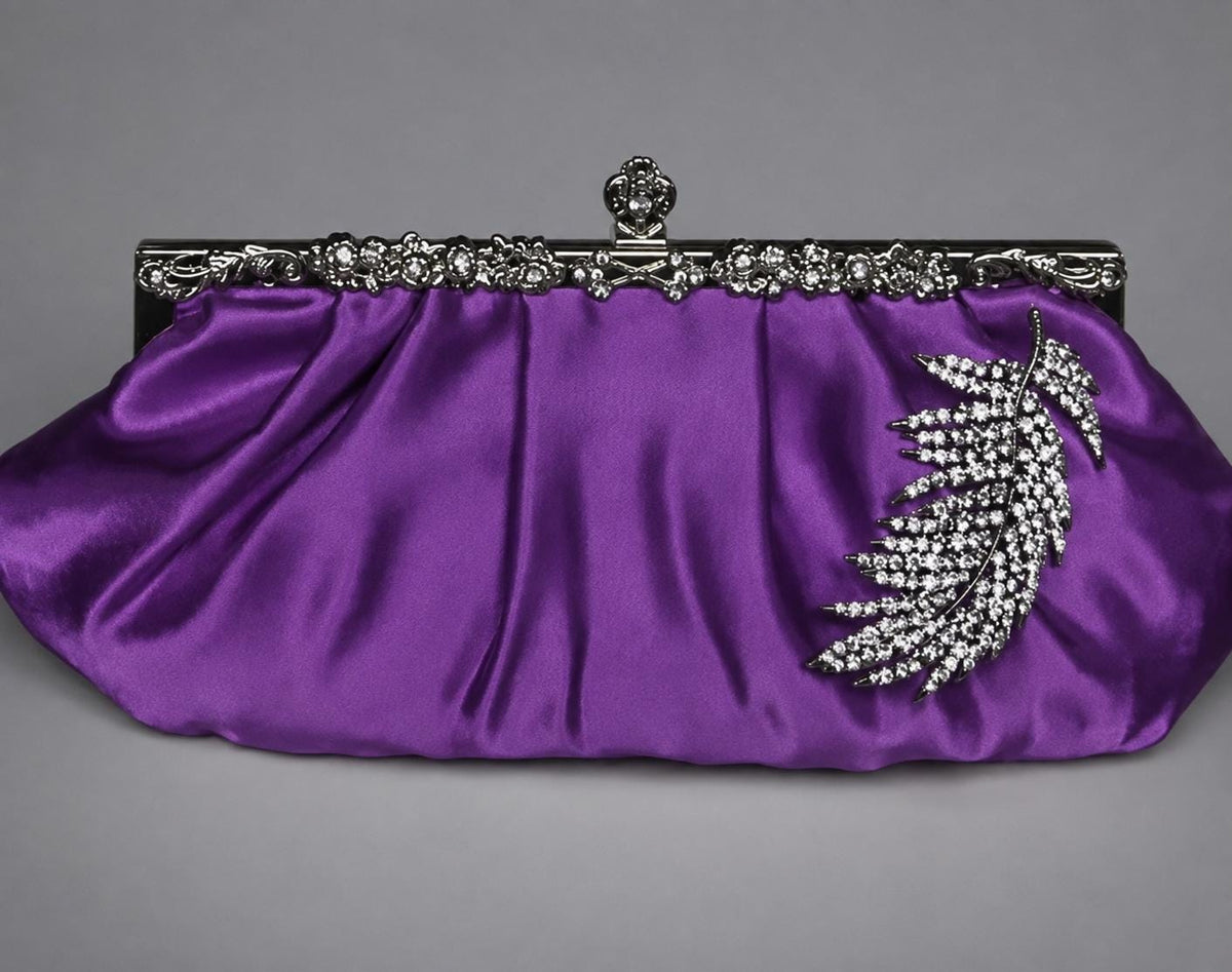 Purple Satin Clutch Purse . Rhinestone Evening Bag . Bridal Clutch . Mother of the Bride Wedding Handbag
