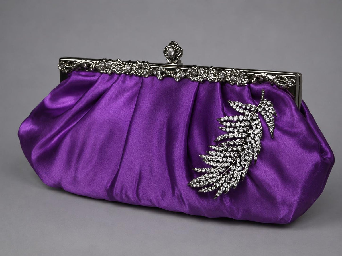 Purple Satin Clutch Purse . Rhinestone Evening Bag . Bridal Clutch . Mother of the Bride Wedding Handbag